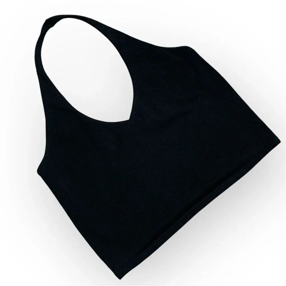 ExpressโOne Eleven Black Halter Top Cropped XS Neck Tie